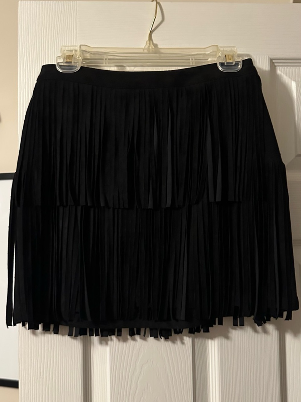 H&M Black suede Layered Fringe Mini Skirt